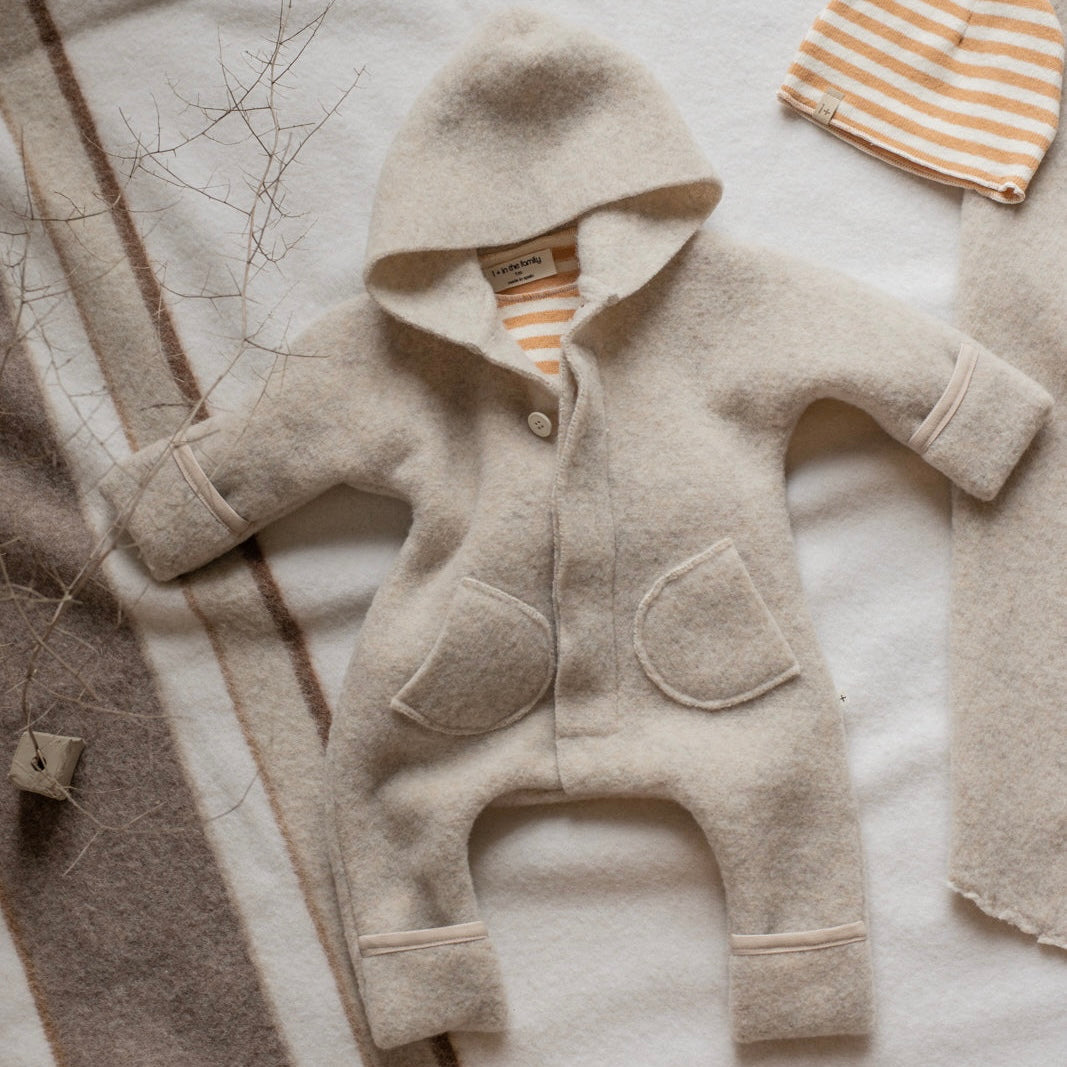 Bjorn Wool Blend Hooded Baby Pramsuit Onesie (Beige)